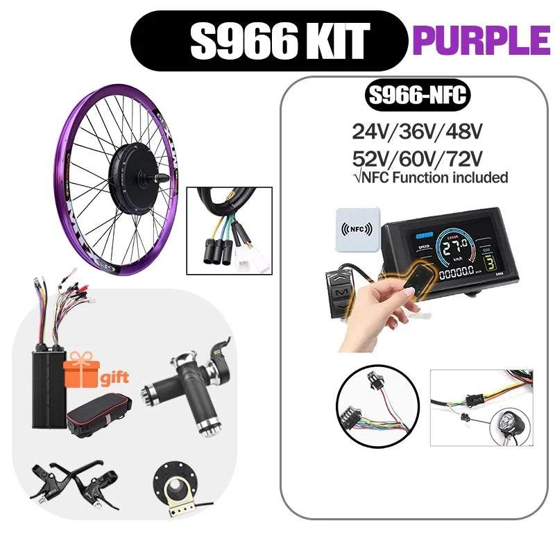 72V 3000-5000W Ebike Conversion Kit 27.5 inch MTX39 Red Blue Purple Rim S966 NFC Display Electric Bicycle Kit