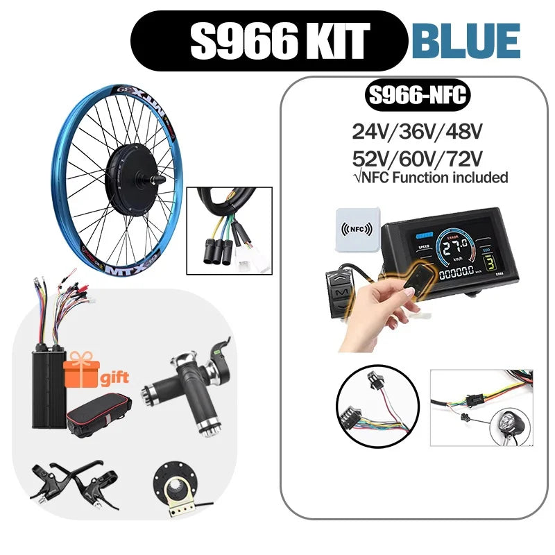 72V 3000-5000W Ebike Conversion Kit 27.5 inch MTX39 Red Blue Purple Rim S966 NFC Display Electric Bicycle Kit