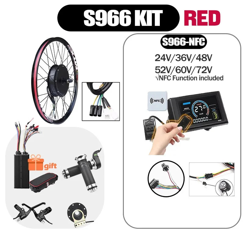 72V 3000-5000W Ebike Conversion Kit 27.5 inch MTX39 Red Blue Purple Rim S966 NFC Display Electric Bicycle Kit